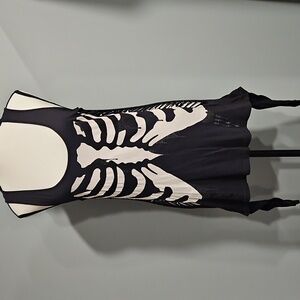 Skeleton Tank Top Bones Side Cut Outs Hip Ties Black White Teenage Runaway Sz M